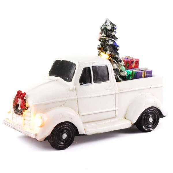 Χριστουγεννιάτικο Διακοσμητικό Αυτοκινητάκι με 6 LED, Λευκό (12cm)